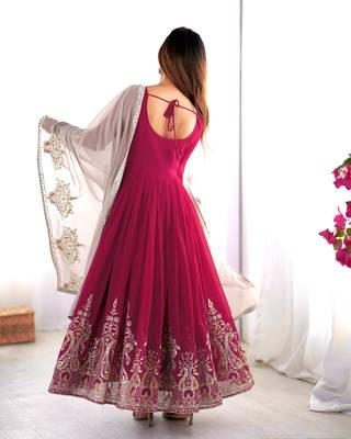 Pink festive wear designer heavy georgette multi thread heavy 5mm embroidery sequence work readymade suit 2