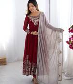 Maroon festive wear designer heavy georgette multi thread heavy 5mm embroidery sequence work readymade suit