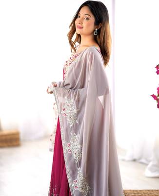 Pink festive wear designer heavy georgette multi thread heavy 5mm embroidery sequence work readymade suit 3