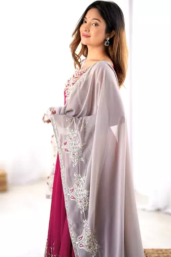 Pink festive wear designer heavy georgette multi thread heavy 5mm embroidery sequence work readymade suit