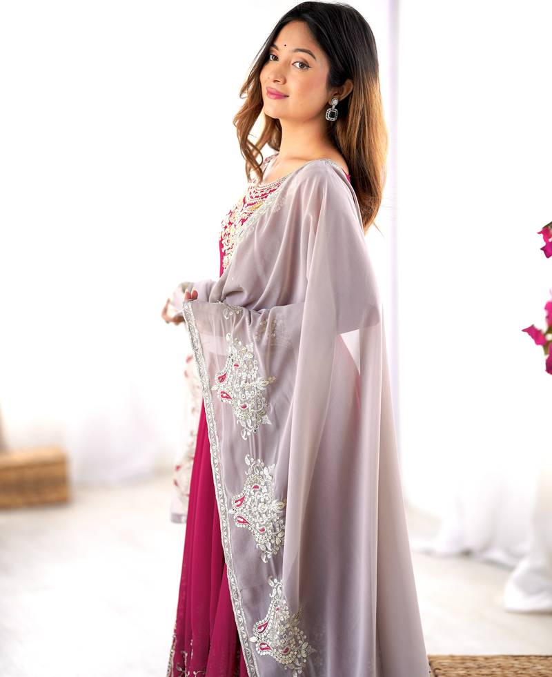 Pink festive wear designer heavy georgette multi thread heavy 5mm embroidery sequence work readymade suit