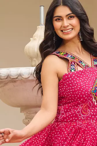 Pink festive wear designer georgette gamathi work with real mirror with original codi lace  readymade suit