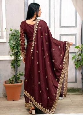 Dark brown festive wear designer chinon  readymade suit 3