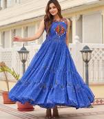 Blue festive wear designer georgette gamathi work with real mirror with original codi lace  readymade suit