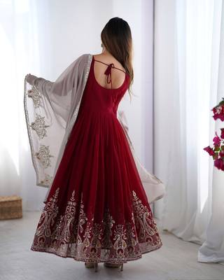 Maroon festive wear designer heavy georgette multi thread heavy 5mm embroidery sequence work readymade suit 3
