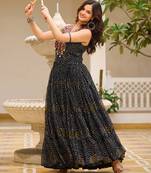 Black festive wear designer georgette gamathi work with real mirror with original codi lace  readymade suit