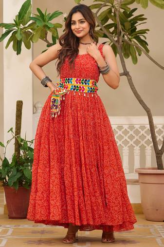 Red festive wear designer faux georgette gamathi work with real mirror with original codi lace  readymade suit