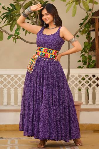 Purple festive wear designer faux georgette gamathi work with real mirror with original codi lace  readymade suit