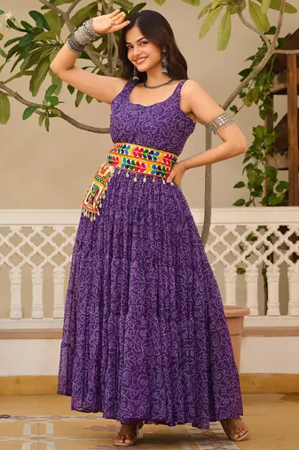 Purple festive wear designer faux georgette gamathi work with real mirror with original codi lace  readymade suit