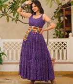 Purple festive wear designer faux georgette gamathi work with real mirror with original codi lace  readymade suit
