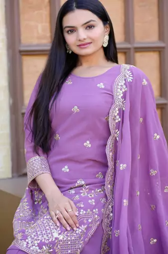 Lavender festive wear designer fox georgette  heavy embroidery sequence work readymade suit