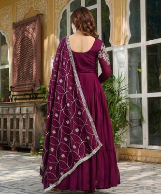 Wine festive wear designer pure vichitra silk heavy 7mm sequence embroidery work readymade suit 2