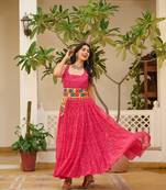 Pink festive wear designer faux georgette gamathi work with real mirror with original codi lace  readymade suit