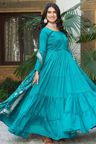 Blue festive wear designer pure vichitra silk sequins-multi & zari embroidered work readymade suit