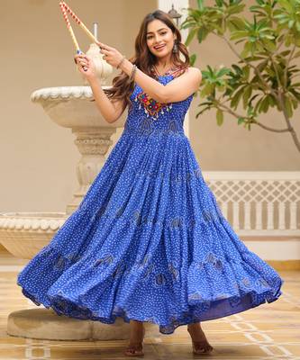 Blue festive wear designer georgette gamathi work with real mirror with original codi lace  readymade suit 3