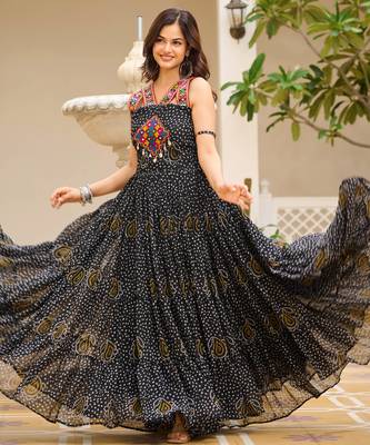 Black festive wear designer georgette gamathi work with real mirror with original codi lace  readymade suit 3
