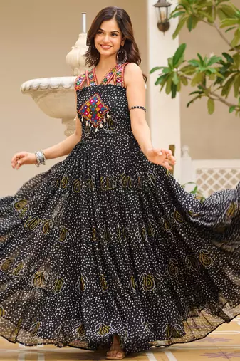 Black festive wear designer georgette gamathi work with real mirror with original codi lace  readymade suit