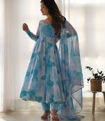 Multi festive wear designer heavy pure soft organza silk  readymade suit