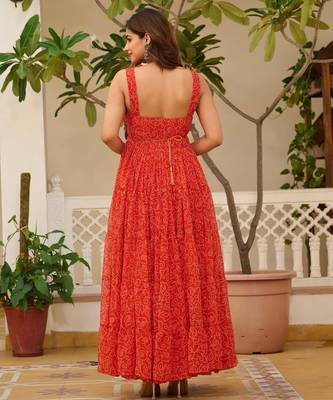 Red festive wear designer faux georgette gamathi work with real mirror with original codi lace  readymade suit 3