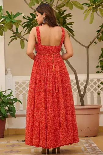 Red festive wear designer faux georgette gamathi work with real mirror with original codi lace  readymade suit