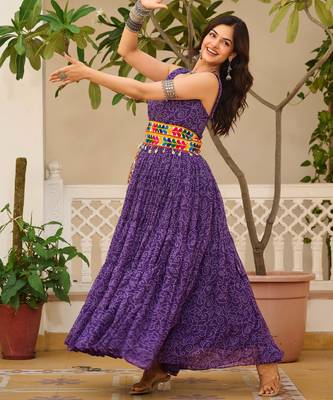 Purple festive wear designer faux georgette gamathi work with real mirror with original codi lace  readymade suit 3