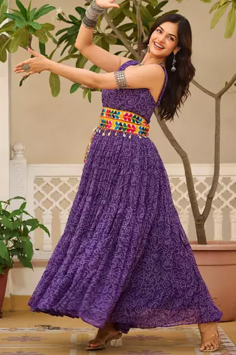 Purple festive wear designer faux georgette gamathi work with real mirror with original codi lace  readymade suit