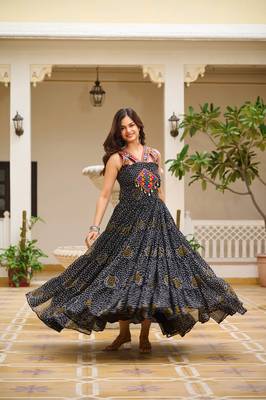 Black festive wear designer georgette gamathi work with real mirror with original codi lace  readymade suit 4