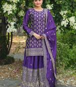 Purple festive wear designer chinon  readymade suit
