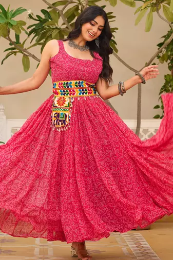 Pink festive wear designer faux georgette gamathi work with real mirror with original codi lace  readymade suit