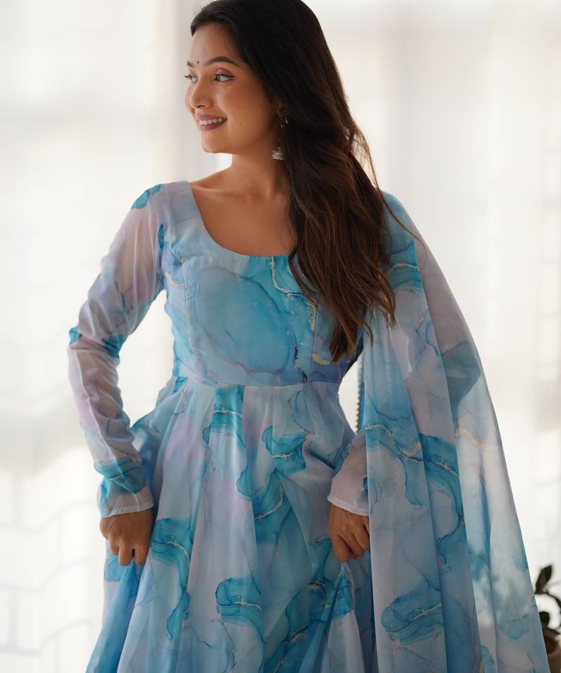 Multi festive wear designer heavy pure soft organza silk  readymade suit