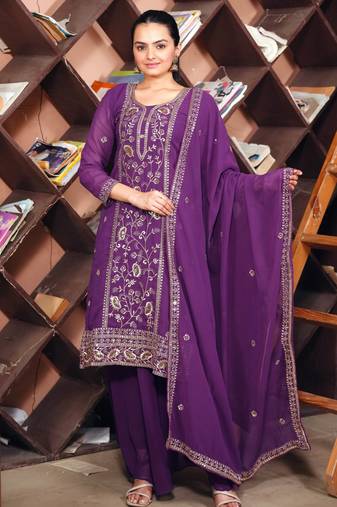 Purple festive wear designer fox georgette  readymade suit