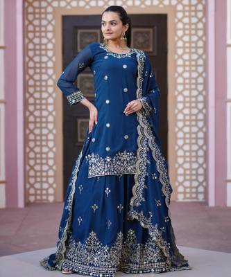 Blue festive wear designer fox georgette  readymade suit 2