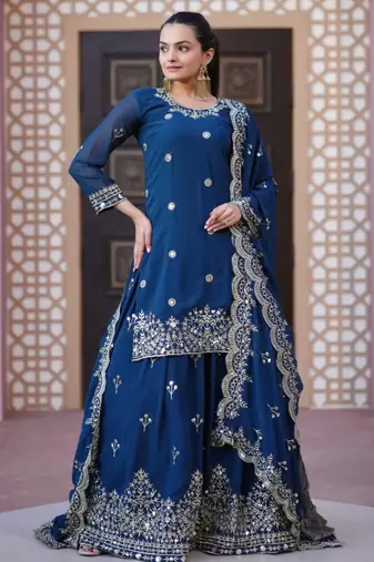 Blue festive wear designer fox georgette  readymade suit