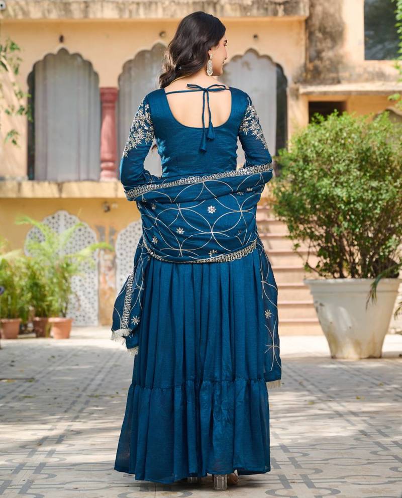 Teal festive wear designer pure vichitra silk heavy 7mm sequence embroidery work readymade suit