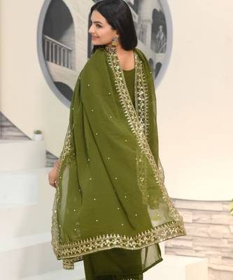 Mehndi green festive wear designer  fox georgette heavy embroidery sequence work readymade suit 4