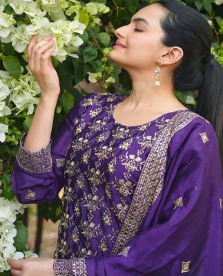 Purple festive wear designer chinon  readymade suit 3