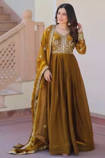 Mehendi green festive wear designer fendy zari & sequence embroidered work readymade suit