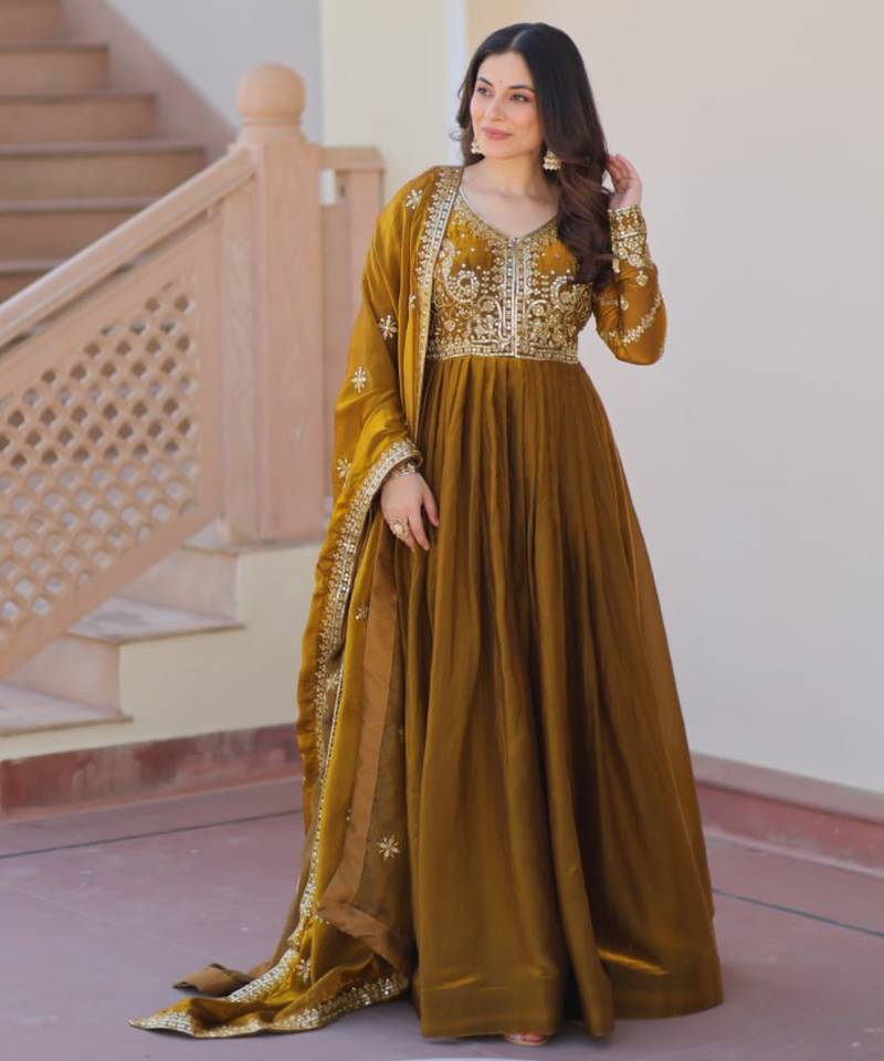 Mehendi green festive wear designer fendy zari & sequence embroidered work readymade suit