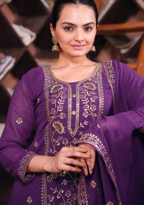 Purple festive wear designer fox georgette  readymade suit 3