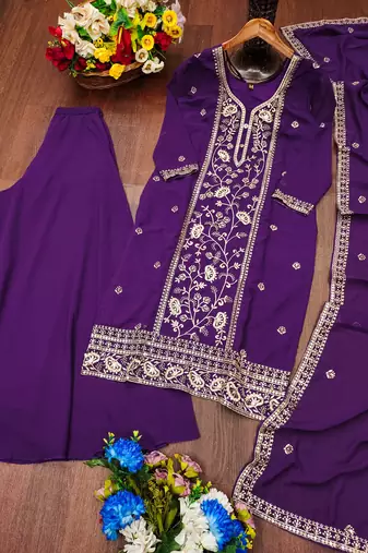 Purple festive wear designer fox georgette  readymade suit