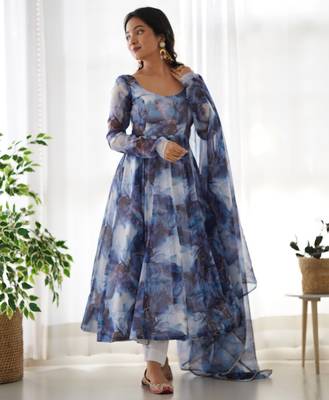 Multi festive wear designer heavy pure soft organza silk  readymade suit 1