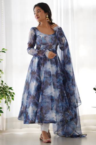 Multi festive wear designer heavy pure soft organza silk  readymade suit