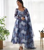 Multi festive wear designer heavy pure soft organza silk  readymade suit