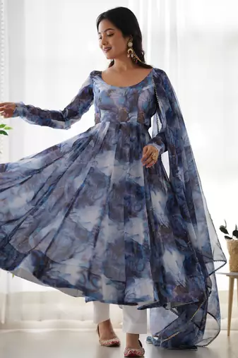 Multi festive wear designer heavy pure soft organza silk  readymade suit