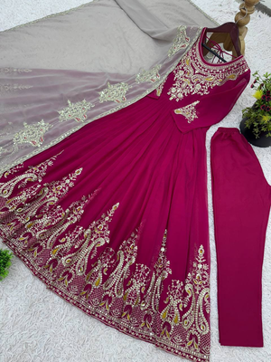 Pink festive wear designer heavy georgette multi thread heavy 5mm embroidery sequence work readymade suit 4