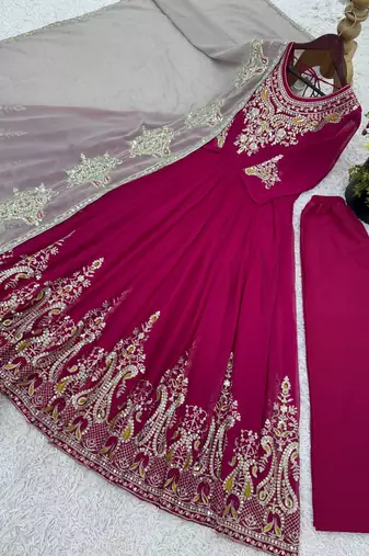 Pink festive wear designer heavy georgette multi thread heavy 5mm embroidery sequence work readymade suit