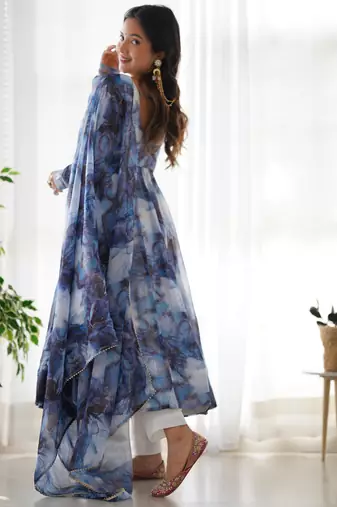 Multi festive wear designer heavy pure soft organza silk  readymade suit