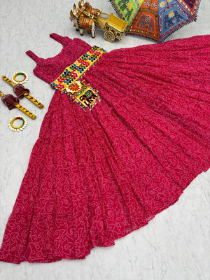 Pink festive wear designer faux georgette gamathi work with real mirror with original codi lace  readymade suit 4