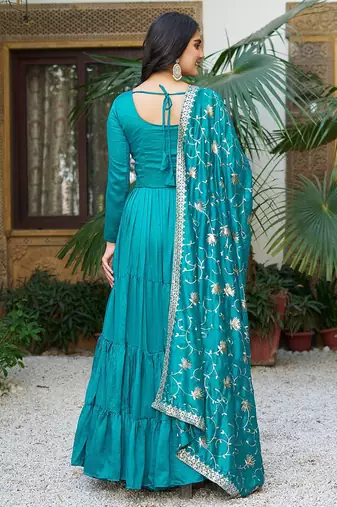 Blue festive wear designer pure vichitra silk sequins-multi & zari embroidered work readymade suit