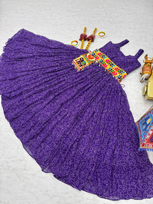 Purple festive wear designer faux georgette gamathi work with real mirror with original codi lace  readymade suit 4